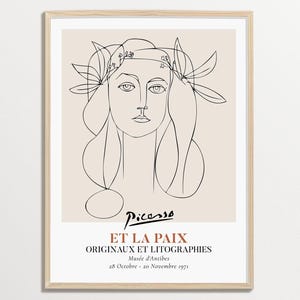 Tentoonstellingsposter Picasso, portretafdruk vrouw Picasso, moderne woondecoratie uit het midden van de eeuw