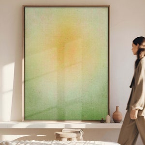 Minimalistische grünes und gelbes Aquarell Leinwandbild– Gerahmter Sanfter Farbverlauf, Moderne Leinwanddruck für Wohnzimmer Schlafzimmer