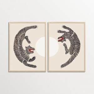 Japanese Gallery Wall Set - Tigers by Taguchi Tomoki, Japanese Woodblock Print, Minimalist Poster