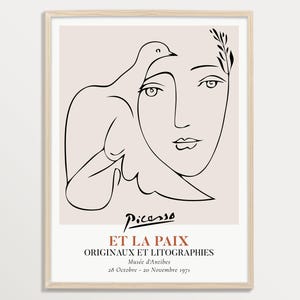 Picasso-print – vrouw met duif | Tentoonstellingsposter, modern uit het midden van de eeuw
