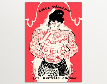 Retro Wall Art Print- L'Homme Tatoué (Tattooed Man) | Vintage Tattoo Print, Tattoo Artist Gift, Gifts for Men