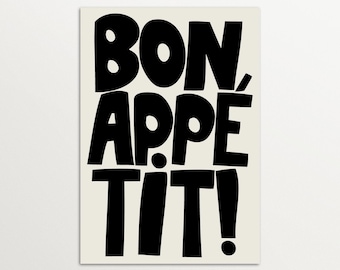 Bon Appetit Poster, Kitchen Wall Art, Typography Poster, Bon Appetit French Quote Poster