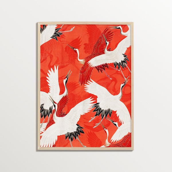 Japanese Wall Art Print - White Cranes | Chinoiserie Wall Art, Japandi Wall Art, Crane Print