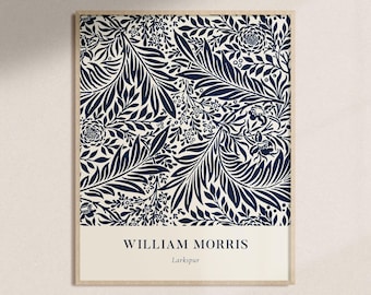 Póster de William Morris – AZUL ESPULETA DE ARCA / Arte mural Art Nouveau, estampado botánico, póster vintage
