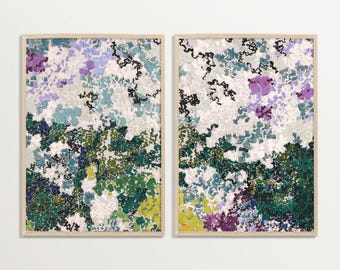抽象的な花柄のウォールアート – カラフルなモダン絵画プリント2枚セット、植物をモチーフにした装飾、寝室やリビングルーム向けの現代アート