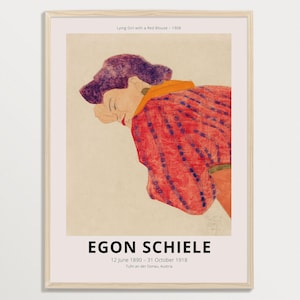 Egon Schiele Exhibition Poster – Lying Girl with a Red Blouse | Vintage Portrait, Famous Artist Print, Schiele Poster