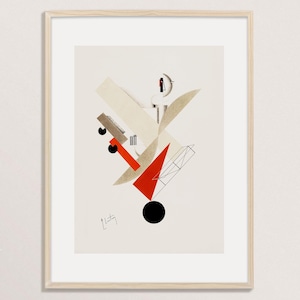 Grabado Bauhaus de El Lissitzky, arte de mediados de siglo, arte abstracto ruso para pared.