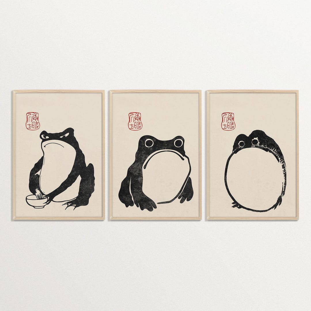 Set of 3 Matsumoto Hoji Frog Wall Art Prints – Vintage Japanese Frog ...