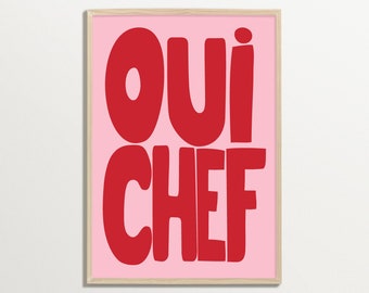 Ja chef-kok poster, keuken kunst aan de muur, typografie poster, roze muur kunst