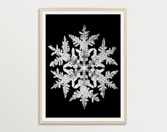 Snowflake Print, Winter Wall Art, Christmas Print, Black and White Decor, Minimalist Print
