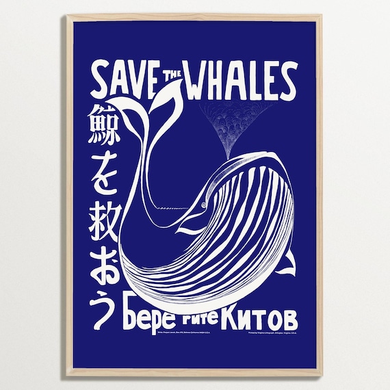 Save the Whales Print, Japanese Wall Art, Woodblock Print, Whale