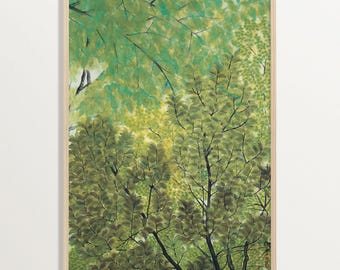 ジャパンディ植物画ウォールアートプリント – 日本の緑の葉の自然ポスター
