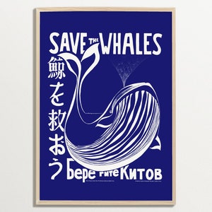 Save the Whales Print, Japanese Wall Art, Woodblock Print, Whale Poster