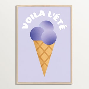Retro Eiscreme Poster mit französischen Zitat – Süßes Wandbild für Küche oder Kinderzimmer, Dopamine Deko, Voilà L'été Kunstdruck
