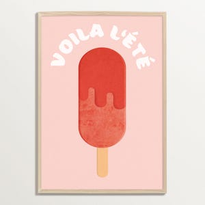 Illustrazione di ghiacciolo estivo da parete – Stampa con citazione francese in rosa e rosso, poster da parete originale per cucina o galleria, decorazione con dopamina