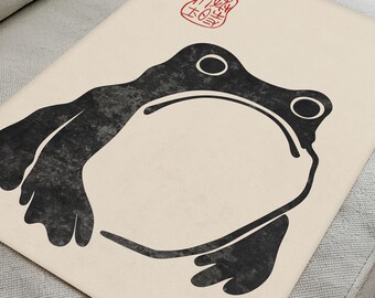 松本宝司作「無感動なカエル」木版画、日本の木版画、侘び寂びの壁掛け