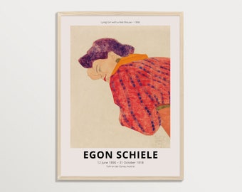 Egon Schiele Exhibition Poster – Lying Girl with a Red Blouse | Vintage Portrait, Famous Artist Print, Schiele Poster