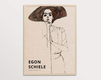 Egon Schiele Print – Portrait of a Woman | Exhibition Poster, Vintage Portrait, Mid Century Modern