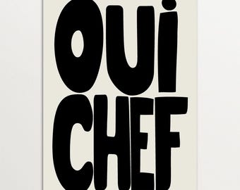 Yes Chef Poster, Küchen Wandkunst, Typografie Poster, trendige Wandkunst