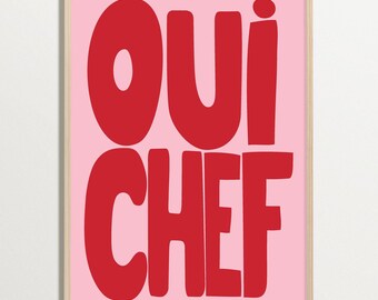 Yes Chef Poster, Küchen Wandkunst, Typografie Poster, rosa Wandkunst