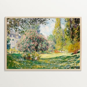 Monet Landscape Wall Art – Impressionist Garden Painting Print, French Country Decor, Blooming Trees Artwork for Living Room or Bedroom