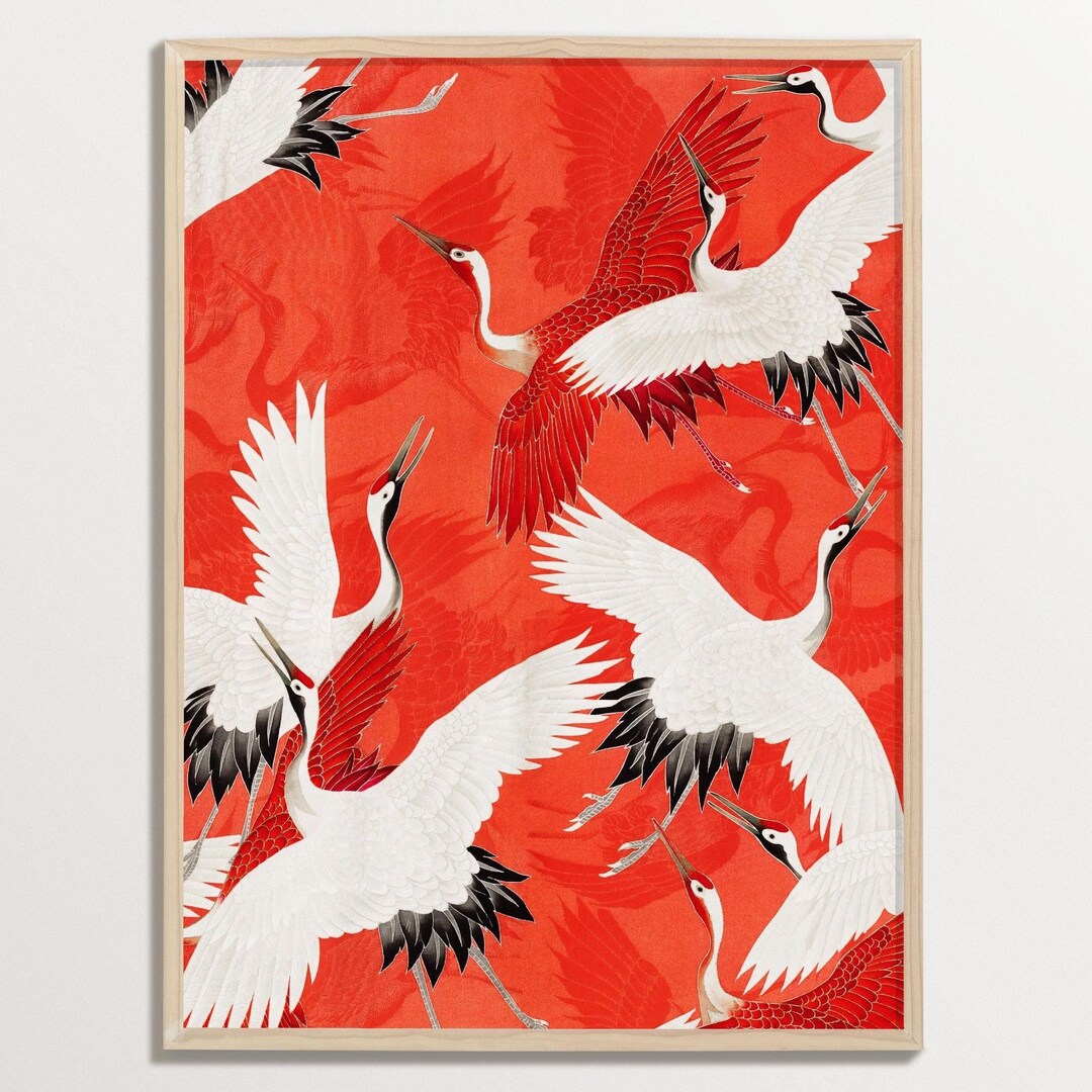 Japanese Wall Art Print - White Cranes | Chinoiserie Wall Art, Japandi ...