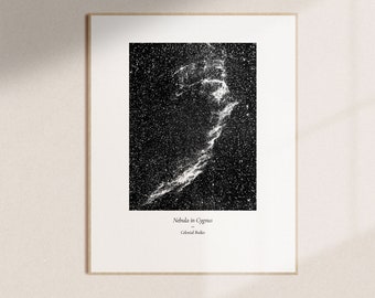Nebula in Cygnus | Vintage Astronomy Poster, Celestial Art Print, Black and White Home Décor