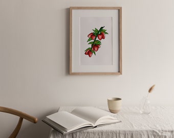 Colorful Strawberry Vine Downloadable Digital Art Print Farmhouse Home Décor Botanical Wall Art