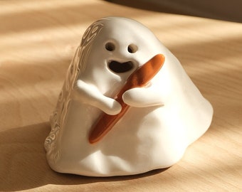 Baguette Ghost Ceramic Incense Burner Handmade Cute Ornament Halloween Decor Candle Holder Home Design Valentines Day Gift | Made to order