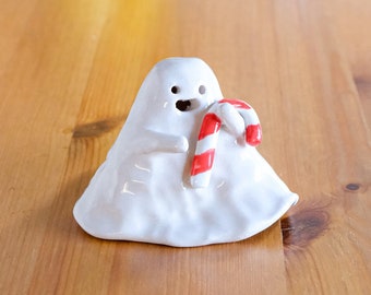 Candy Cane Ghost Ceramic Incense Burner Handmade Cute Ornament Christmas Decor Candle Holder Home Design | Made to Order