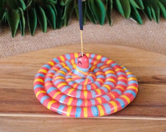 Handmade Ceramic Snake Incense Holder: Colorful Yoga Decor