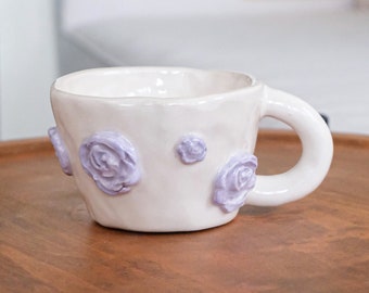 La Vie En Rose Mug Lilac Handmade Ceramic Coffee Cup Unique Pottery Decoration Kitchen