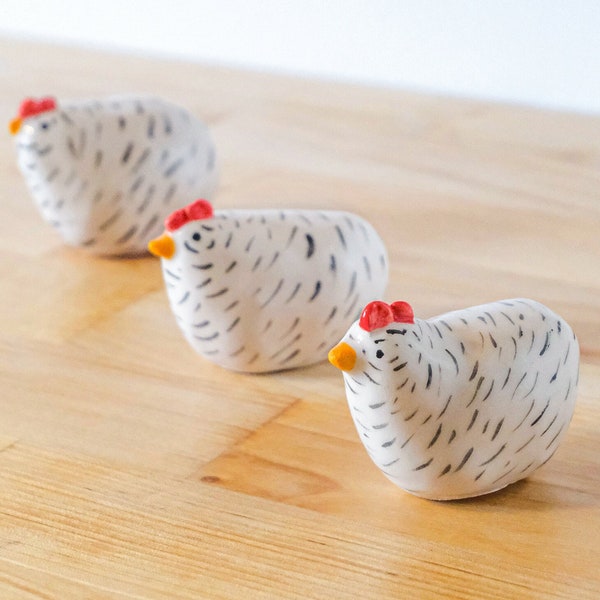 Mini Chicken Figurine Handmade Ceramic Decorative Hen Ornament