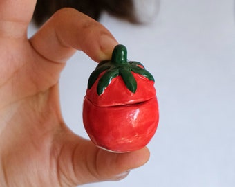 Caja de joyería de tomate Caja de cerámica hecha a mano Soporte de anillo minimalista Caja de cerámica de arte decorativo Regalo del día de San Valentín para su caja de anillo de bodas