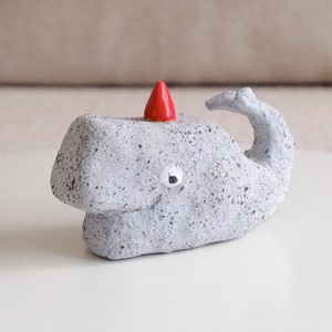 Handmade Ceramic Party Whale Figurine: Coastal Home Decor