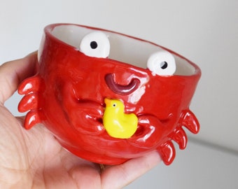 Crab Handmade Ceramic Mug Pottery Cup Unique Pottery Cute ceramic Bowl Plastic Duck Kawaii Lobster Ceramic Valentines Day Gift for her