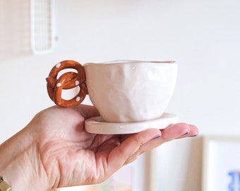 Pretzel Espresso Cup Handmade Ceramic Unique Cups for Coffee Lovers Home Kitchen Decoration Valentines Day Gift for her