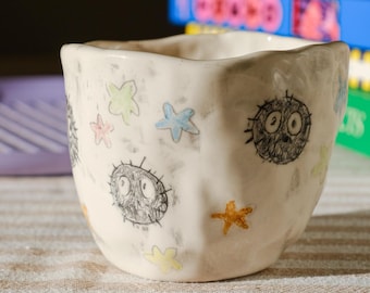 Handmade Soot Sprites Ceramic Mug: Totoro Inspired Pottery Cup