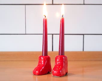 Red Lucky Boots Ceramic Candle Holder Cosy Home Decoration Valentines Day Gift for her Candle Stick Romance Red Candlestick