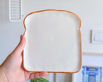 Toast Plate Large Handmade Ceramic Bakery Collection Kitchen Decor Pottery Dish Unique Funny Ceramics Bread Dessert Plate