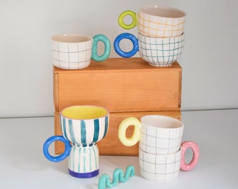 Colección Funky Mugs / Tazas de café de cerámica únicas hechas a mano, para usar o regalar, decoración de cocina, 250 ml (9 oz)