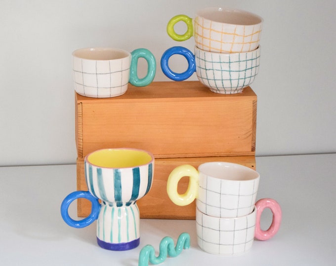 Handmade Ceramic Funky Mugs, Colorful Kitchen Decor, 9 Oz