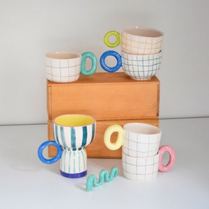 Funky Mugs Collection | Unique Handmade Ceramic Coffee Cups, Use or Gift, Kitchen Decoration 9 Oz, 250 ml