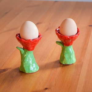 Handmade Ceramic Egg Holders | Set of 2 Boiled Egg Cups Tulip Design for Breakfast Kitchen Decoration Valentines Day Gift for her