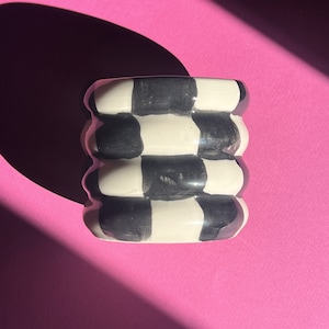 Black & White Checkered Bubble Cup Handmade Pottery | 8 Oz, 230 ml, Cute, Cool, Unique, Ceramic Coffee Cup to Use or Gift