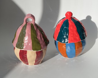 Colorful Ceramic Candy Bowl With Lid Kitchen Decoration Handmade Ceramics
