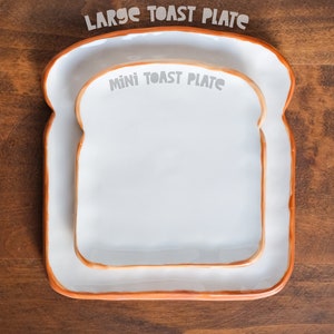 Toast Plate Large Handmade Ceramic Bakery Collection Kitchen Decor Pottery Dish Unique Funny Ceramics Bread Dessert Plate image 3