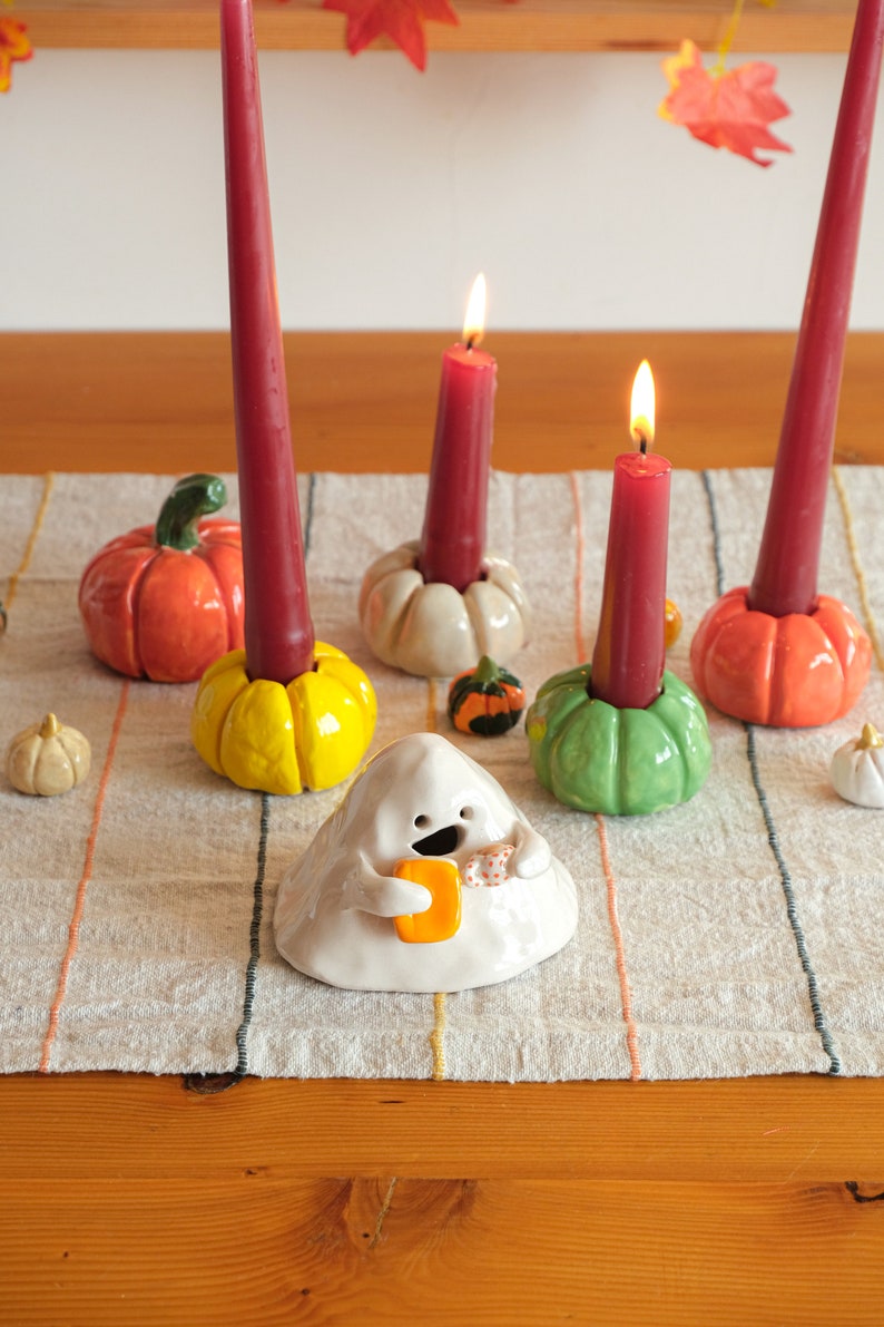 Coffee & Book Ghost Ceramic Incense Burner Handmade Cute Halloween