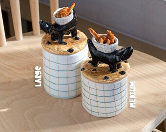 Handmade Dachshund Cookie Jar: Ceramic Bakery Box with Lid