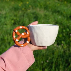 Handmade ceramic pretzel coffee mug